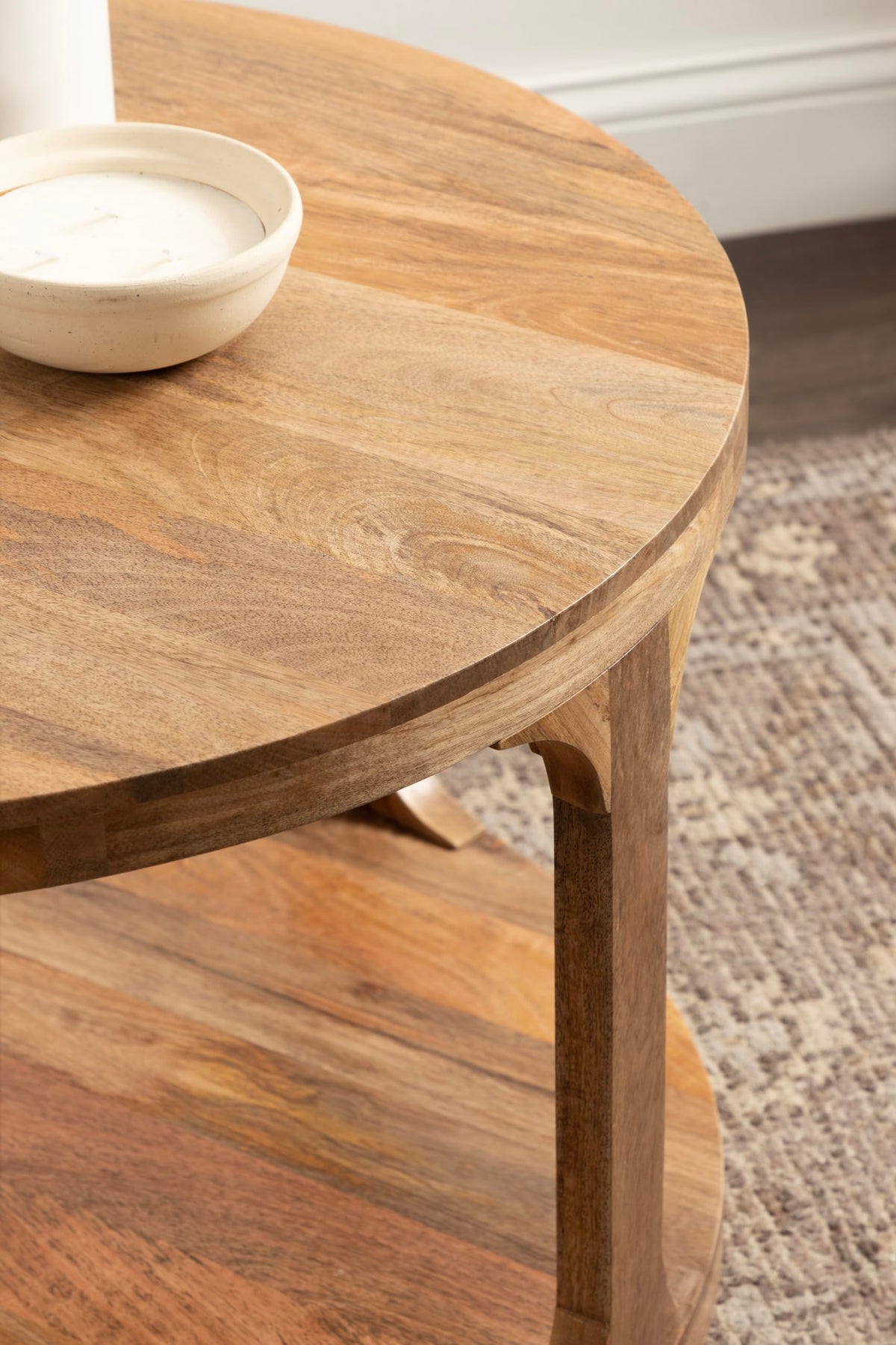 Round Mango Wood Coffee Table with Storage S54101