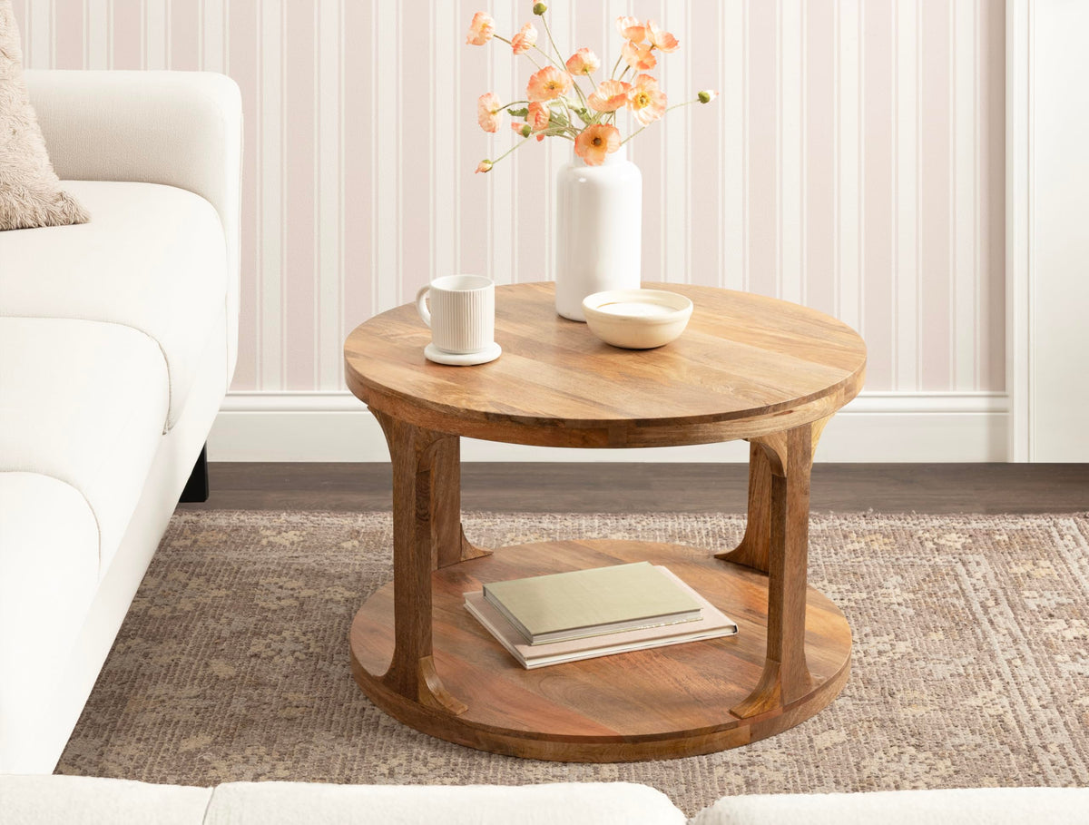 Round Mango Wood Coffee Table with Storage S54101
