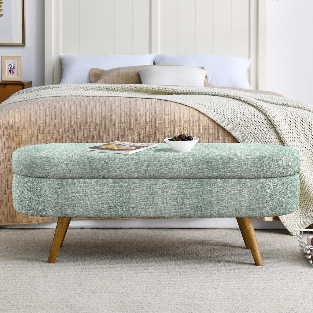 Cream Oval Boucle Storage Ottoman with Wooden Legs Y771