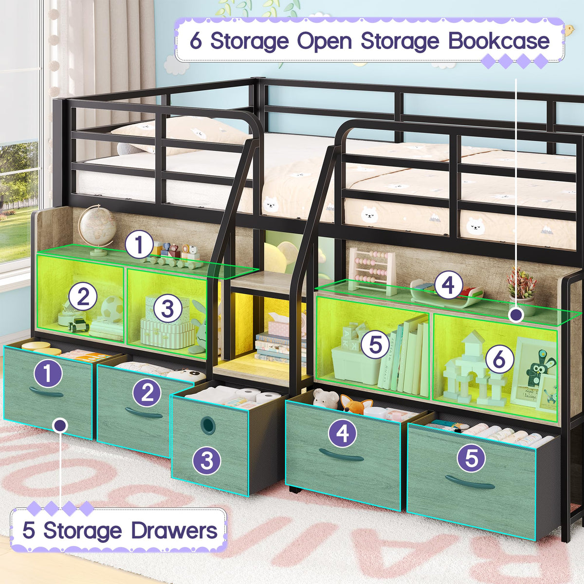 Twin Size Low Loft Bed with Storage T29275