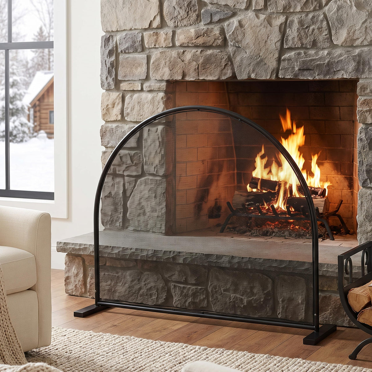 Black Freestanding Fireplace Screen L397922