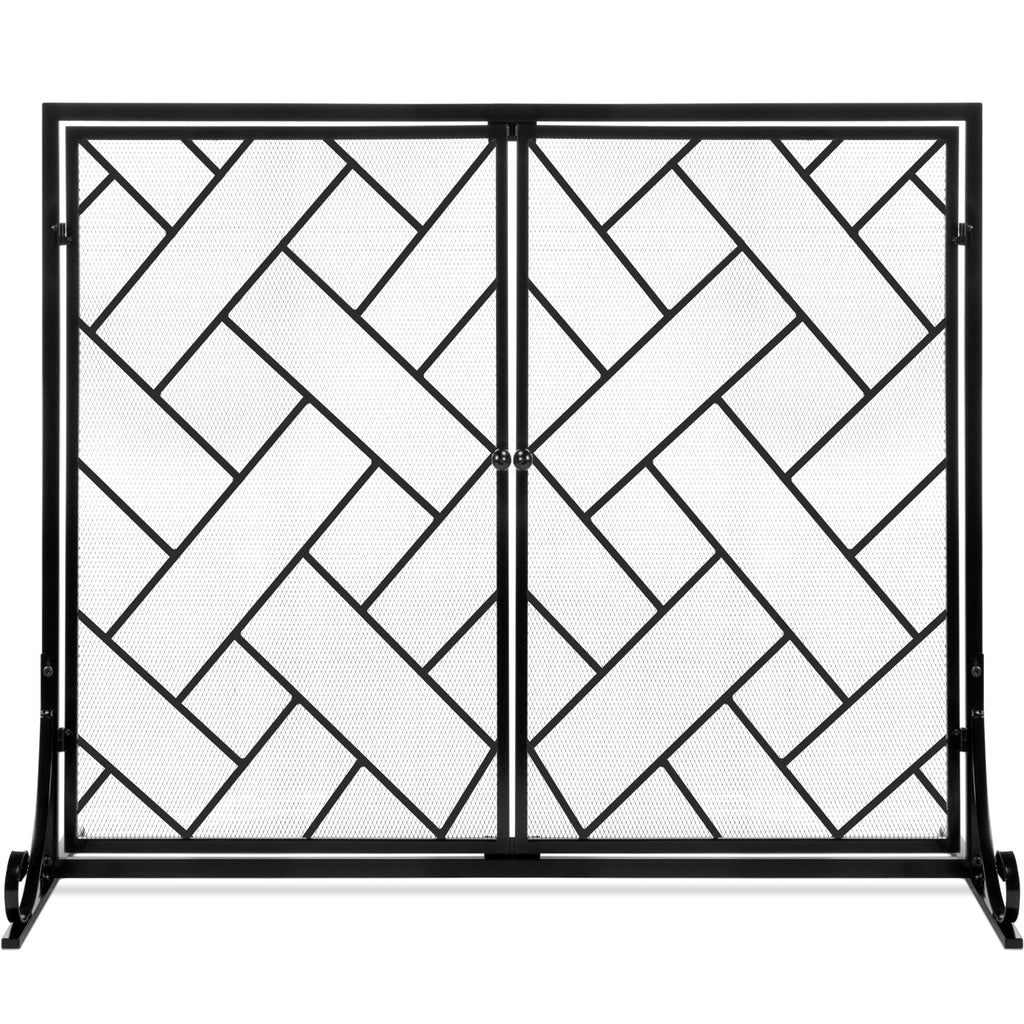 Black 2-Panel Wrought Iron Fireplace Screen P41204