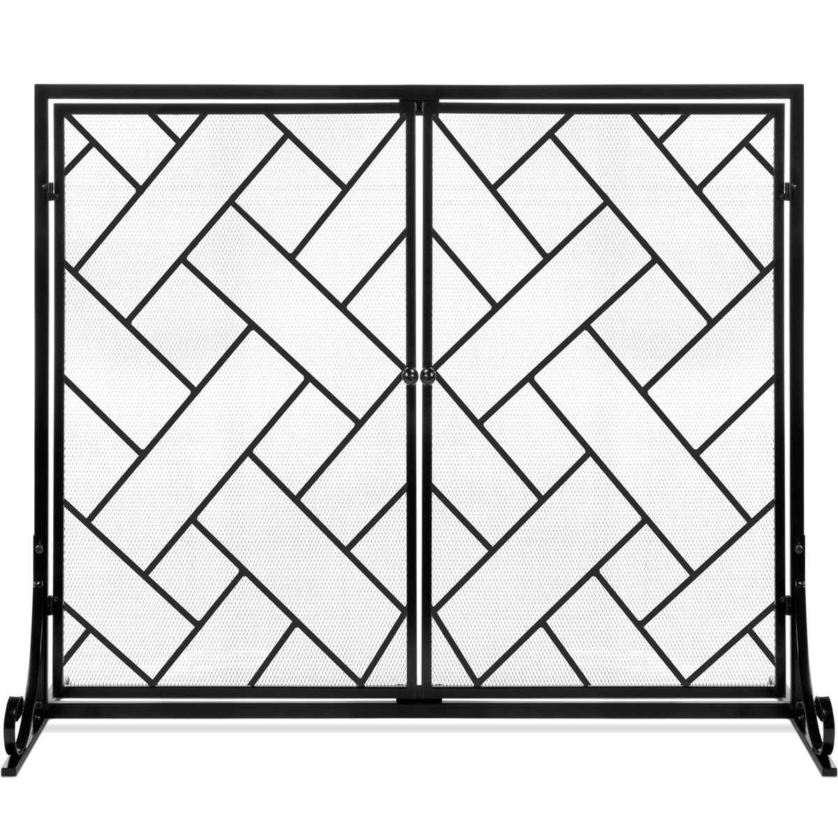 Black 2-Panel Wrought Iron Fireplace Screen P41204