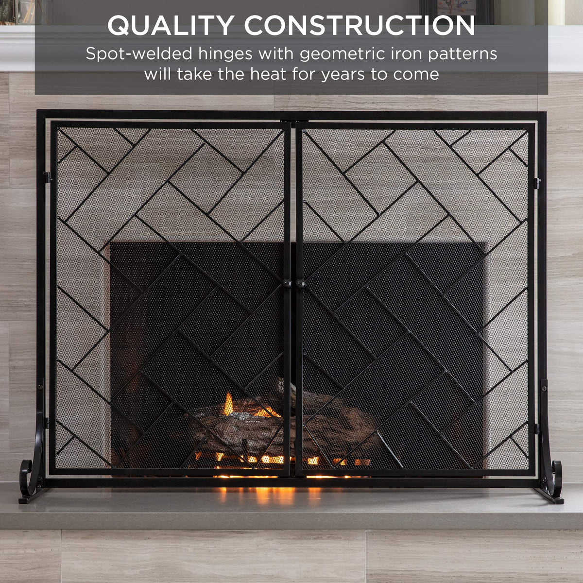 Black 2-Panel Wrought Iron Fireplace Screen P41204