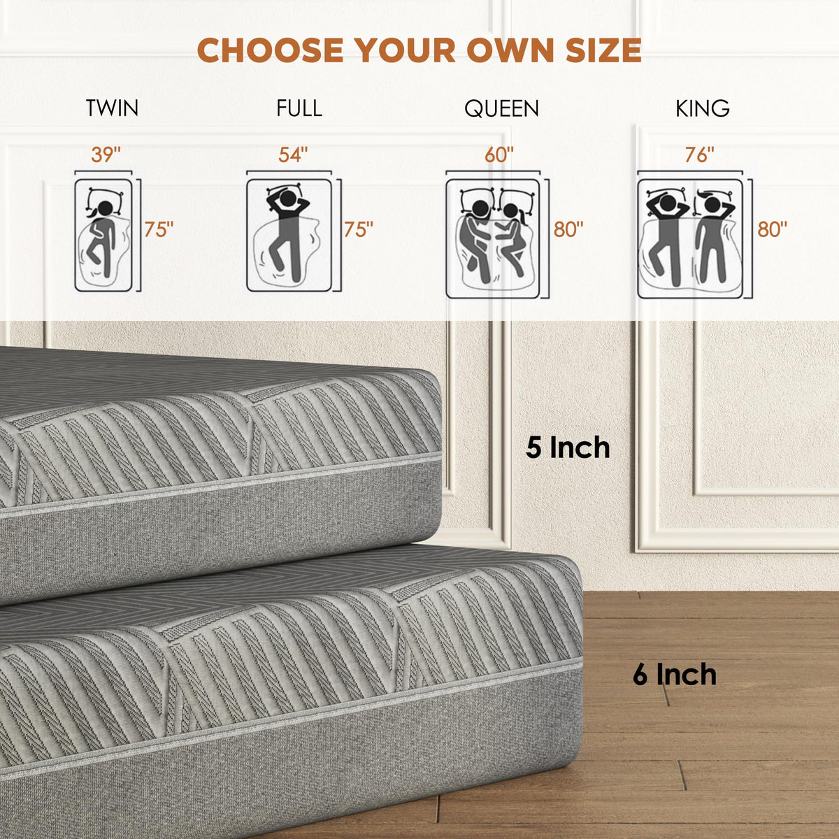 5 inch Bamboo Charcoal Gel Memory Foam Full Size Mattress H2224